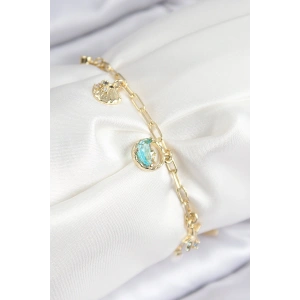 Pirinç Zirkon Taşlı İstiridye Model Gold Renk Kadın Bileklik