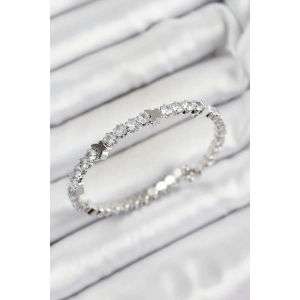 Pirinç Zirkon Taşlı Kalp Model Gümüş Renk Yaylı Kadın Bileklik