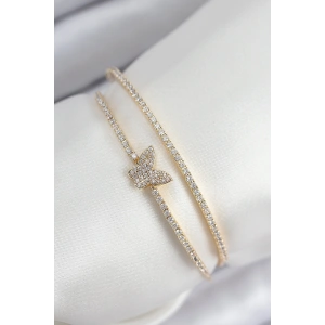 Pirinç Zirkon Taşlı Kelebek Model Gold Renk Kadın Bileklik