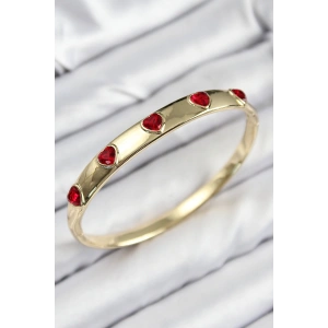 Pirinç Zirkon Taşlı Kırmızı Kalp Model Gold Renk Kadın Kelepçe