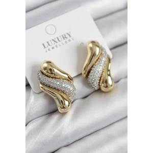 Pirinç Zirkon Taşlı Kıvrım Model Gold Renk Kadın Küpe