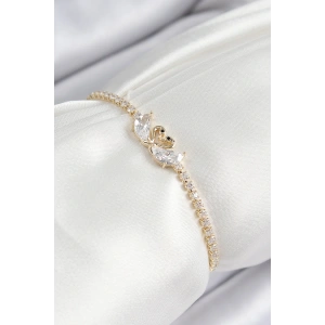 Pirinç Zirkon Taşlı Kuğu Model Gold Renk Asansörlü Kadın Bileklik