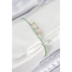 Pirinç Zirkon Taşlı Mavi Boncuklu Model Gold Renk Kadın Bileklik