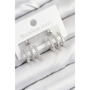 Pirinç Zirkon Taşlı Model Gümüş Renk Kadın Küpe