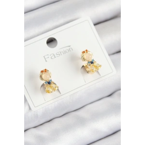 Pirinç Zirkon Taşlı Pamuk Prenses Model Gold Renk Çocuk Küpe