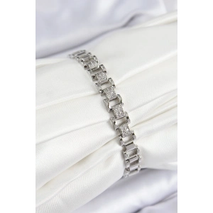 Pirinç Zirkon Taşlı Parçalı Model Gümüş Renk Kadın Bileklik