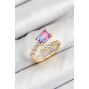 Pirinç Zirkon Taşlı Renkli Model Gold Renk Kadın Yüzük