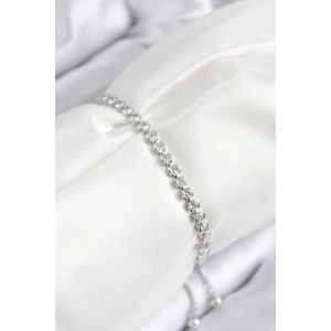 Pirinç Zirkon Taşlı Sıralı Model Gümüş Renk Asansörlü Kadın Bileklik