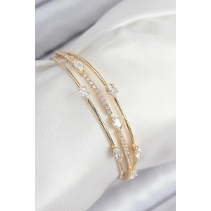 Pirinç Zirkon Taşlı Su Yolu Model Gold Renk Kadın Bileklik