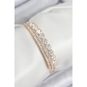Pirinç Zirkon Taşlı Su Yolu Model Gold Renk Kadın Bileklik