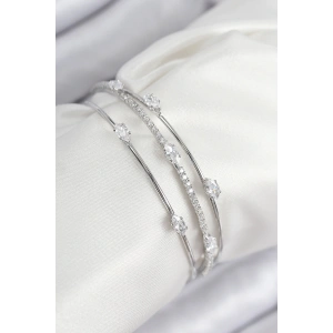 Pirinç Zirkon Taşlı Su Yolu Model Gümüş Renk Kadın Bileklik