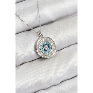 Pirinç Zirkon Taşlı Su Yolu Nazar Model Gümüş Renk Kadın Kolye