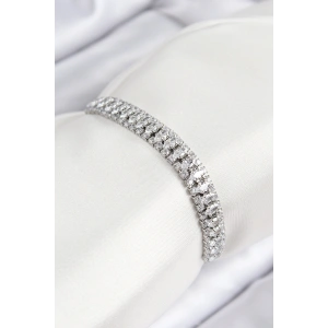 Pirinç Zirkon Taşlı Tennıs Model Gümüş Renk Asansörlü Kadın Bileklik