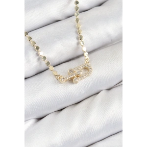 Pirinç Zirkon Taşlı Tifany Model Ezme Zincir Gold Renk Kadın Kolye