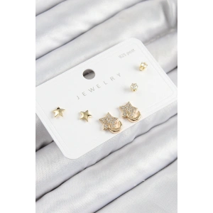Pirinç Zirkon Taşlı Yıldız Model Gold Renk 925 Ayar Gümüş Çivi Kadın Küpe Set