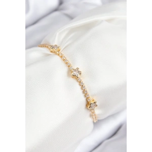 Pirinç Zirkon Taşlı Yıldız Model Gold Renk Asansörlü Kadın Bileklik