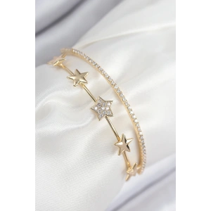 Pirinç Zirkon Taşlı Yıldız Model Gold Renk Kadın Bileklik