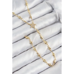 Pirinç Zirkon Taşlı Yıldız Model Gold Renk Y Kolye