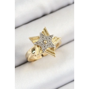 Pirinç Zirkon Taşlı Yıldız Model Gold Ve Gümüş Renk Kadın Yüzük