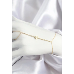 Pirinç Zirkon Taşlı Yonca Model Gold Renk Şahmeran