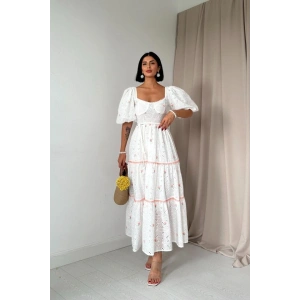 Pudra Dantel Detaylı Brode Elbise