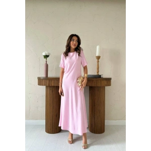 Pudra Pileli Bisiklet Yaka Elbise