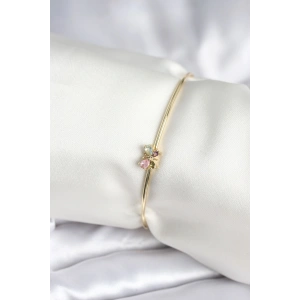 Renkli Kelebek Figür Gold Renk Pirinç Kadın Bileklik