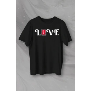 Sevgililer Günü İçin Özel Tasarım Love Baskılı T-shirt - Siyah