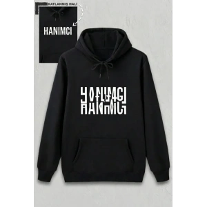 Sevgililer Günü Özel Kapüşonlu Hanımcı Baskılı Oversize Sweatshirt - Siyah