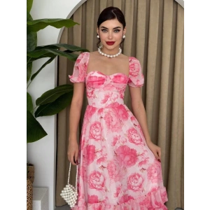 ŞİFON KUMAŞ DİJİTAL DESEN BASKILI ELBİSE