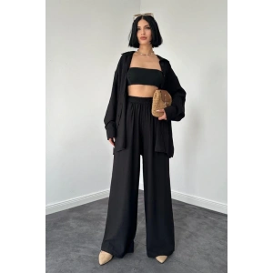 Siyah Alice Gömlek Ve Bol Kesim Pantolon Takım