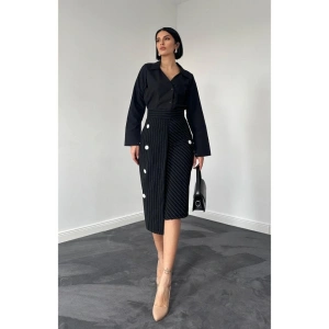 Siyah Çizgili Poliviskon Etek