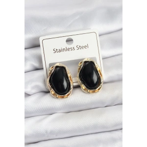 Siyah Damla Model Pirinç Vintage Kadın Küpe