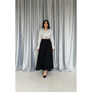 Siyah Yanları Büzgülü Uzun Etek