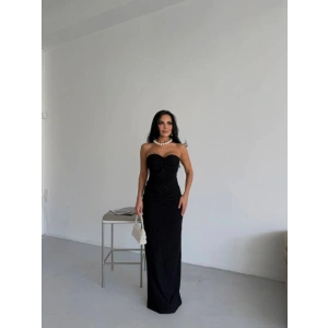 Straplez Simli Uzun Elbise