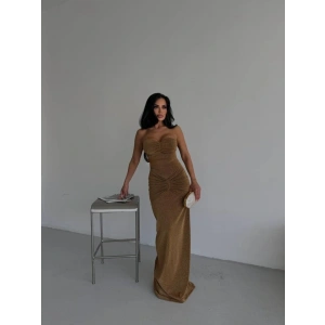 Straplez Simli Uzun Elbise