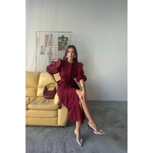 TENCEL KARPUZ KOL ELBİSE - Bordo