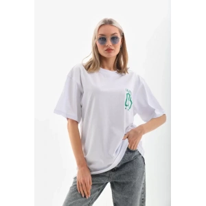 Unisex Baskılı Oversize T-Shirt - Beyaz