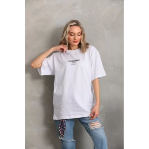 Unisex Baskılı Oversize T-Shirt - Beyaz