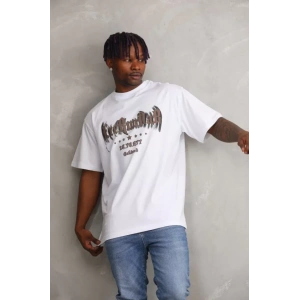 Unisex Baskılı Oversize T-Shirt - Beyaz