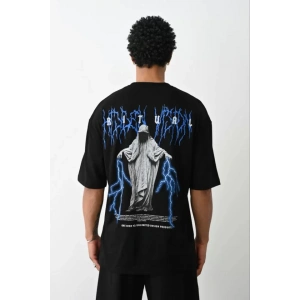 Unisex Baskılı Oversize T-Shirt - Siyah