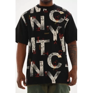 Unisex Baskılı Oversize T-Shirt - Siyah