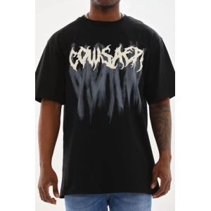 Unisex Baskılı Oversize T-Shirt - Siyah