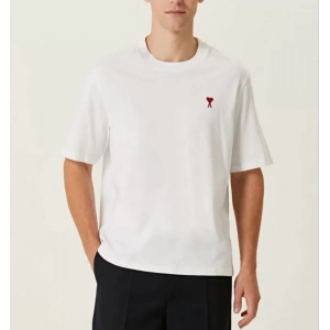 Unisex Bisiklet Yaka Baskılı Oversize T-Shirt - Beyaz