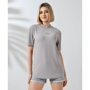 Unisex Bisiklet Yaka Baskılı Slim Fit T-Shirt - Boyalı Gri