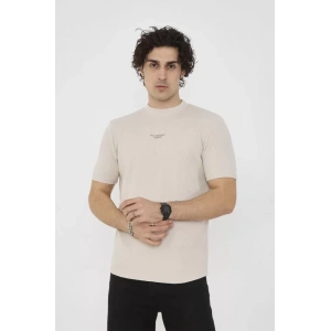 Unisex Bisiklet Yaka Slim Fit T-Shirt- Bej