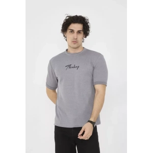 Unisex Bisiklet Yaka Slim Fit T-Shirt- Gri