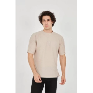 Unisex Jakar Kumaş Rahat Kol T-Shirt - Bej