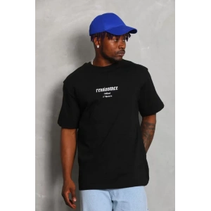 Unisex Oversize Baskılı Bisiklet Yaka T-Shirt - Siyah