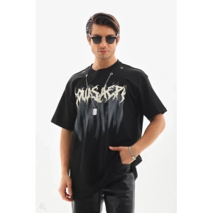 Unisex Oversize Kolye Dahil T-Shirt - Siyah